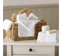 Vision Linens Pack of 12 White 100% Cotton Face Cloths/Flannels, 30 x 30cm (12" x 12") 450gsm, Dobby Header, Super Soft, Absorbent