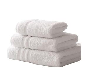 Vision Linens Turkish Combed Cotton White Bath Towel, 70 x 130cm, Super Soft, Fluffy, Durable, Excellent Absorbency, Decorative Elegant Ribbed Header Bar, 650GSM