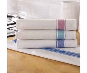 Vision Linens Union Linen Pack Of 5 Kitchen Glass Cloth Tea Towel Assorted Red, Blue & Green Striped, 51 x 76cm (20” x 30”), For Drying & Polishing, Cotton Rich, Absorbent, Catering, Professional