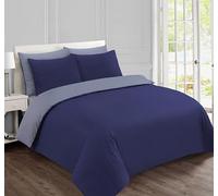 Vision Reversible Bedding Set 100% Cotton Double Bed - Navy Blue Grey | 1 Duvet Cover (155 x 220 cm) + 2 Pillowcases (80 x 80 cm) | 57 Thread Count | Soft and Comfortable | Oeko-Tex Certified