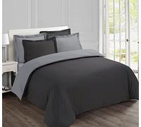 Vision - Reversible Bedding Set Bicolor Anthracite/Grey - Duvet Cover Set 240 x 220 cm with 2 Pillowcases for Standard Double Bed - 100% Cotton