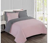Vision - Reversible Bedding Set - Grey/Pink - Duvet Cover Set 260 x 240 cm with 2 Pillowcases for King Size Double Bed - 100% Cotton