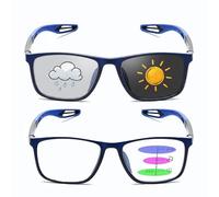 Vision Sync Multifocal Reading Glasses for Men Women-Photochromic Progressive Sunglasses with Filter Blue Light(Blue,+2.50)