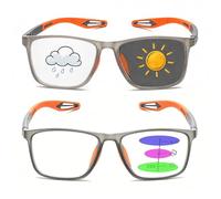 Vision Sync Multifocal Reading Glasses for Men Women-Photochromic Progressive Sunglasses with Filter Blue Light(Orange,+3.50)