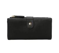 Vision Textiles Women's Black Classic Bi-Fold Wallet with Double Zipped Compartments, Press Button Strap Closure, Multiple Interior Card Slots, Zip Coin Pockets