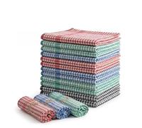 Vision Textiles Wonderdry 100% Cotton Terry Tea Towels - Small Check Pattern - Available in Packs of 3, 6, 9 & 12-90g Heavyweight High Absorbency Kitchen Dish Cloths - Large 50x70cm (9)