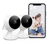 VISION WELL 2-Pack 2K Security Camera Indoor Outdoor, Mini Plug-in Smart CCTV Camera, No Monthly Fee, Pet & Baby Monitor, Night Vision, IP65, SD/Cloud