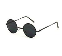Vision World Eyewear Men's Small Round Circle Thin Metal Frame Sunglasses Lennon (Black)