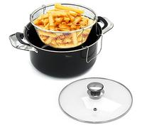 Vision4ever 24cm Deep Fat Fryer Non Stick Chip Pan Casserole Pot Fry Frying Basket Glass Lid