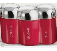 Vision4ever 3pc Stainless Steel Red Canister Set - Tea, Coffee, Sugar - Standard Kitchen Size