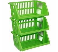Vision4ever 3Pcs Green Stackable Storage Basket Kitchen Fruit Vegetable Stacking Container Box