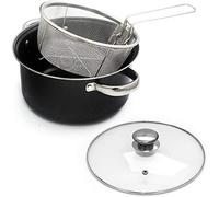 Vision4ever 4-in-1 Non-Stick Black Chip Pan Stove Deep Fat Fry Frying Basket with Lid Bake Glass