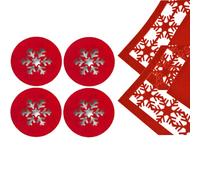 Vision4ever 8Pcs Christmas Placemat Set Snowflake Red Felt Table Decor Coaster Xmas Useful For Decoration (8Pcs)
