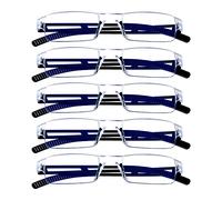 VisionGlobal Men's 5 Pairs Reading Glasses, Blue Light Blocking Glasses, Computer Reading Glasses, Fashion Square Eyewear Frame (Black, 2.25 Magnification)