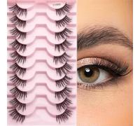 Visionhnn 10 Pairs Natural Cat Eye Half Lashes - Clear Band, Wispy 3/4 False Eyelashes (10pairs- Set 03, Full Size)