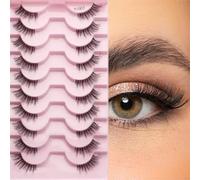 Visionhnn 10 Pairs Natural Cat Eye Half Lashes - Clear Band, Wispy 3/4 False Eyelashes (10pairs- Set 07, Full Size)