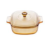 Visions Pyroceram Reverse Square 1.5L Casserole with Glass Cover, Brown, 22.3 x 17.5 x 7.5 cm