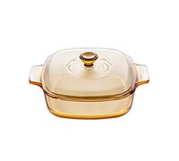 Visions Pyroceram Reverse Square Casserole with Glass Cover, Brown, 22.3 x 17.5 x 5.3 cm