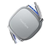 VisionSync 240W USB C to USB C Cable,PD3.2 Retractable USB C Cable with Magnetic Slot for Travel,Car,5 Preset Length,Fast Charging for iPhone 17/16/15,iPad,Macbook,Galaxy S25/24,3.3ft,Grey