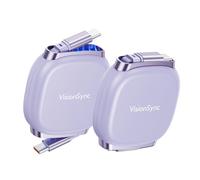 VisionSync 240W USB C to USB C Cable,PD3.2 Retractable USB C Cable with Magnetic Slot for Travel,Car,5 Preset Length,Fast Charging for iPhone 17/16/15,iPad,Macbook,Galaxy S25/24,3.3ft,2pack,Purple