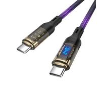 VisionSync 240W USB C to USB C Transparent Cable with LED Display Compatible with 140W 100W Fast Charging for MacBook Pro,lPhone15/15Pro/15ProMax,Galaxy S23+/S23Ultra/S22,6.6ft,Black