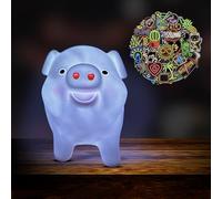 VisionThread Pig Night Light + 80 Plus Neon Stickers | Kids Bedside Lamp | Battery Operated and Portable | Room Decor and Nursery | Cute Kawaii Gift for Boys Girls Children | Sensory Light