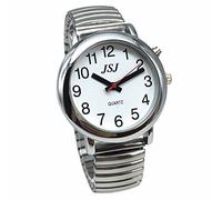 VISIONU English Talking Watch with Alarm Expanding Bracelet,Talking Date and Time, Silver Color, White Face TE