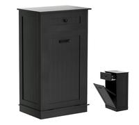 Visionwards Wooden Tilt Out Trash Cabinet Bin, Dog Proof Garbage Can Holder, Kitchen Island with Laundry Hamper, Black