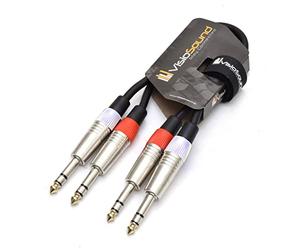 VisioSound 2 x 6.35mm 1/4" Stereo TRS Jack Balanced Twin Lead/Signal Audio Patch Cable 0.5m
