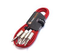VisioSound 2 x 6.35mm 1/4" Stereo TRS Jack Balanced Twin Lead/Signal Audio Patch Cable - 3 Colours (1.5m-red)