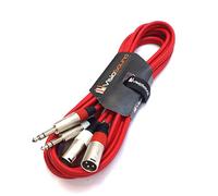 VisioSound 2 x Male XLR to 2 x 6.35mm 1/4" Stereo TRS Jack Balanced Twin Lead/Patch Cable - 3 Colours (3m-red)