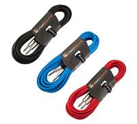 VisioSound 3 x Guitar Lead 6.35mm Mono Jack to Jack/Instrument Cable / 3 Colours / 3 Pack 10m Multi-Coloured