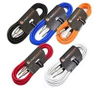 VisioSound 5 x 6.35mm 1/4" Stereo TRS Jack to TRS Jack Lead/Balanced Signal/Audio Patch Cable (Multi-Coloured, 6m, Pack of 5)