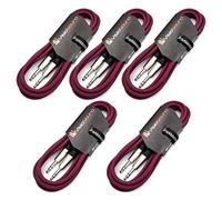 VisioSound 5 x 6.35mm 1/4" Stereo TRS Jack to TRS Jack Lead/Balanced Signal/Audio Patch Cable (Purple, 3m, Pack of 5)