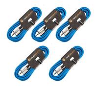 VisioSound 5 x Guitar Lead 6.35mm 1/4" Mono Jack to Angled Jack/Instrument Cable / 5 Pack 6m Blue
