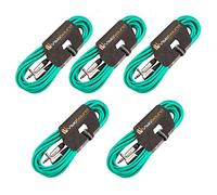 VisioSound 5 x Guitar Lead 6.35mm 1/4" Mono Jack to Angled Jack/Instrument Cable / 5 Pack 6m Green