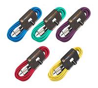 VisioSound 5 x Guitar Lead 6.35mm 1/4" Mono Jack to Angled Jack/Instrument Cable / 5 Pack 6m Multi-Coloured
