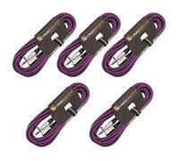 VisioSound 5 x Guitar Lead 6.35mm 1/4" Mono Jack to Angled Jack/Instrument Cable / 5 Pack 6m Purple