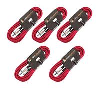 VisioSound 5 x Guitar Lead 6.35mm 1/4" Mono Jack to Angled Jack/Instrument Cable / 5 Pack 6m Red