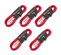VisioSound 5 x Guitar Lead 6.35mm Mono Jack to Jack/Instrument Cable / 6 Colours / 5 Pack 3m Red