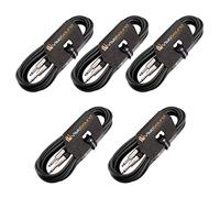 VisioSound 5 x Guitar Lead 6.35mm Mono Jack to Jack/Instrument Cable / 6 Colours / 5 Pack 6m Black