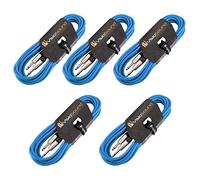 VisioSound 5 x Guitar Lead 6.35mm Mono Jack to Jack/Instrument Cable / 6 Colours / 5 Pack 6m Blue