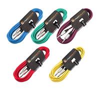 VisioSound 5 x Guitar Lead 6.35mm Mono Jack to Jack/Instrument Cable / 6 Colours / 5 Pack 6m Multi-Coloured