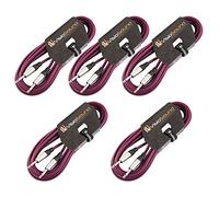 VisioSound 5 x Guitar Lead 6.35mm Mono Jack to Jack/Instrument Cable / 6 Colours / 5 Pack 6m Purple