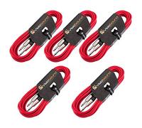 VisioSound 5 x Guitar Lead 6.35mm Mono Jack to Jack/Instrument Cable / 6 Colours / 5 Pack 6m Red