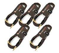 VisioSound 5 x Premium Tweed Guitar Bass Lead / 6.35mm 1/4" Angled Jack/Braided Instrument Cable (Black/Green/Red/Silver, 3m, Pack of 5)