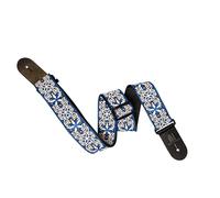 VisioSound Guitar Strap - 2" Nylon Cotton Full Grain Italian Leather End Guitar Straps for Bass, Electric and Acoustic Guitars (Blue Jacquard)