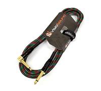 VisioSound Premium Tweed Guitar Bass Lead / 6.35mm 1/4" Angled Jack/Braided Instrument Cable (Black/Green/Red/Silver, 3m)
