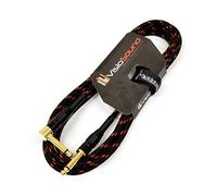 VisioSound Premium Tweed Guitar Bass Lead / 6.35mm 1/4" Angled Jack/Braided Instrument Cable (Black/Red, 3m)
