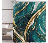 Visioun Teal Turquoise Emerald Green Marble Shower Curtain for Bathroom 60W*72H Inch Modern Abstract Ink Texture Luxury Bathtub Decor Funky Aesthetic Waterproof Polyester Fabric Set with 12 Hooks